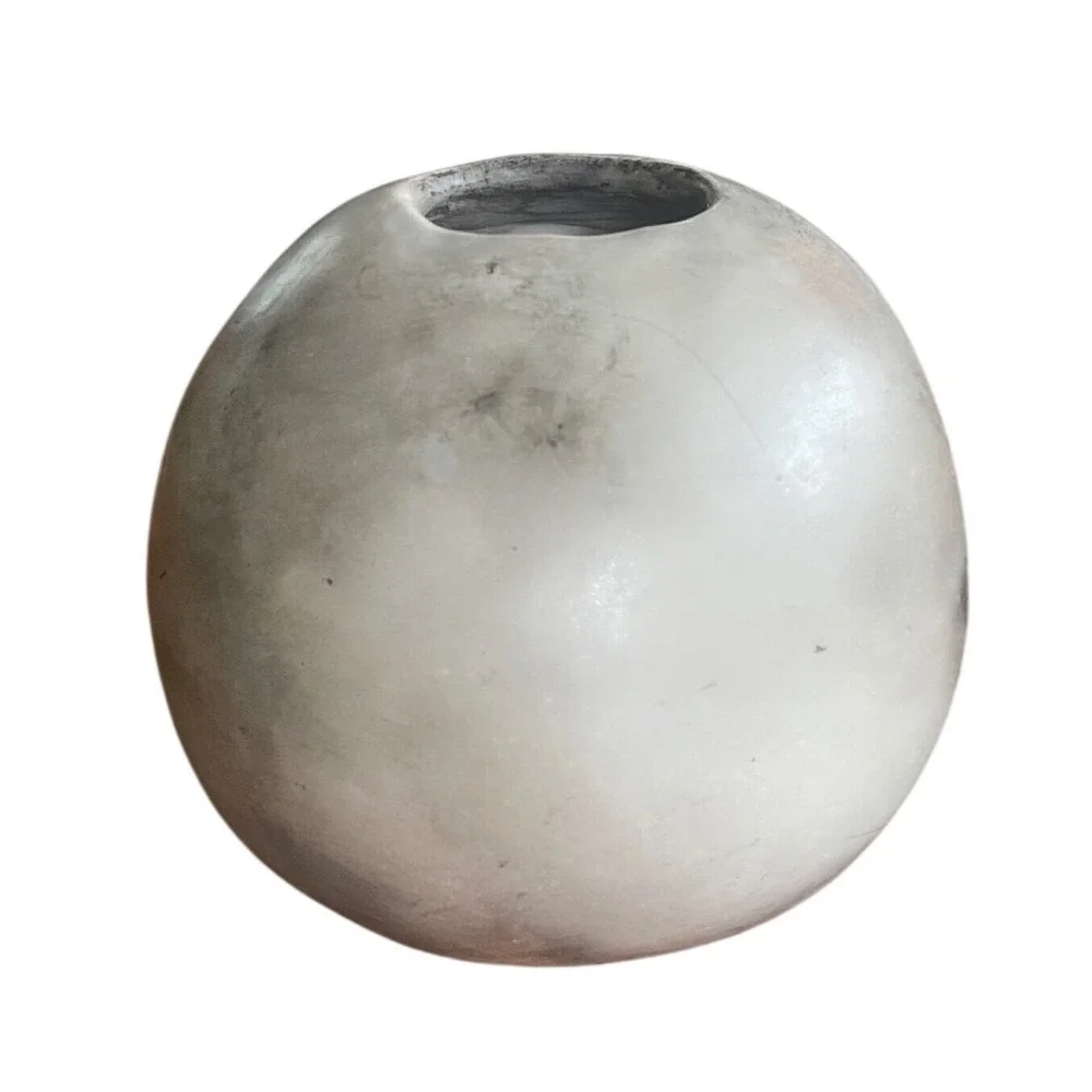 Handmade Smoke Fired Seed Pot Ceramic Vase Grey Marbled Southwestern Decor 3.5in
